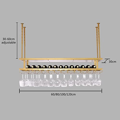 Adjustable Ceiling Wine Rack with Lights and Glass Holder