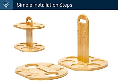 RoyalHouse Bamboo Wine Rack Holds 2 Bottles 4 Glasses