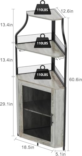 5-Tier Industrial Wine Cabinet with LED Light and Glass Holder