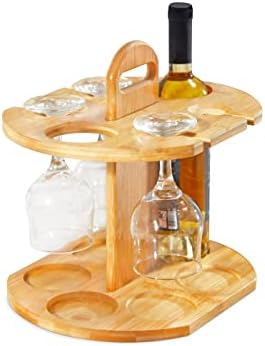 RoyalHouse Bamboo Wine Rack Holds 2 Bottles 4 Glasses