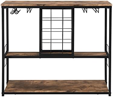 3-Tier FreeStanding Wine Rack Table with Stemware Holders Black