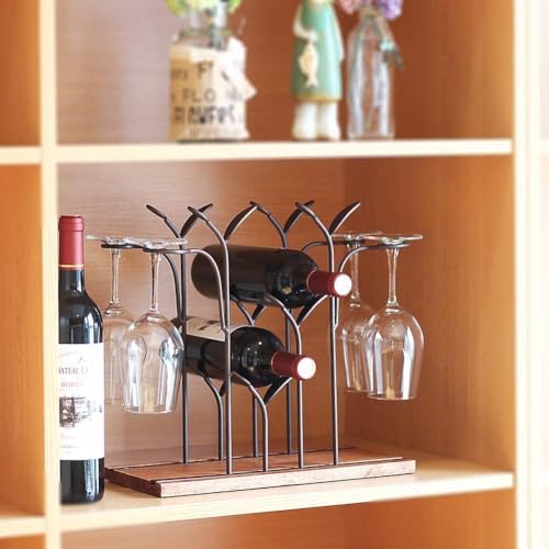 Stylish Bronze Wine Rack with 4 Bottles and 4 Glasses