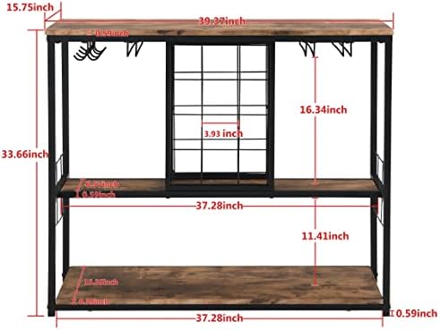 3-Tier FreeStanding Wine Rack Table with Stemware Holders Black