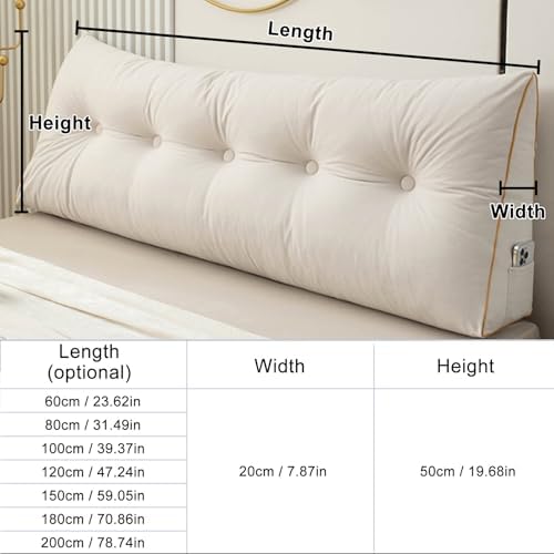 Soft Triangular Headboard Pillow with Side Pockets and Removable Cover