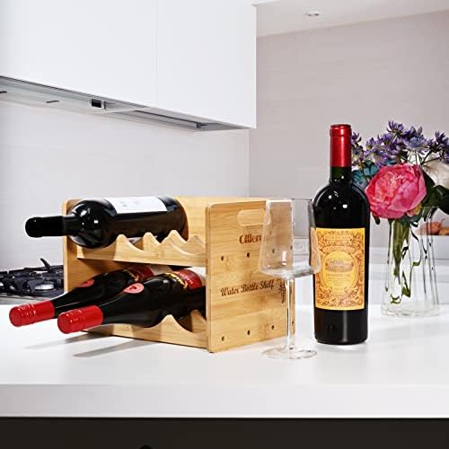 Ollieroo Bamboo Water Bottle Organizer Shelf with 2 Tiers Holds 6 Bottles Natural