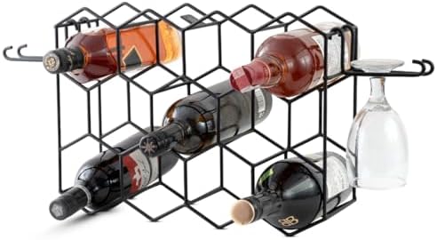 Melvvi 3-Tier Wine Rack Black Metal 15 Holds 14 Bottles 2 Glasses