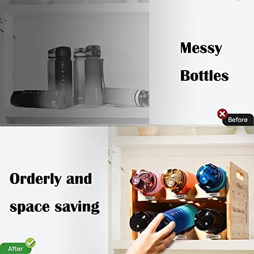 Ollieroo Bamboo Water Bottle Organizer Shelf with 2 Tiers Holds 6 Bottles Natural