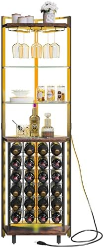 DWVO Corner Wine Rack with LED Light and Outlet