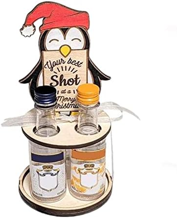 Christmas Mini Wooden Wine Rack with Penguins and Elks