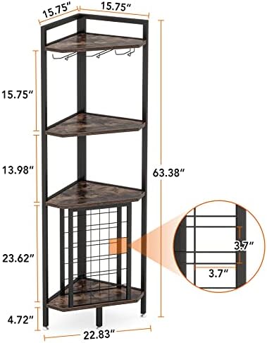 LITTLE TREE Corner Wine Rack with Glass Holder Brown
