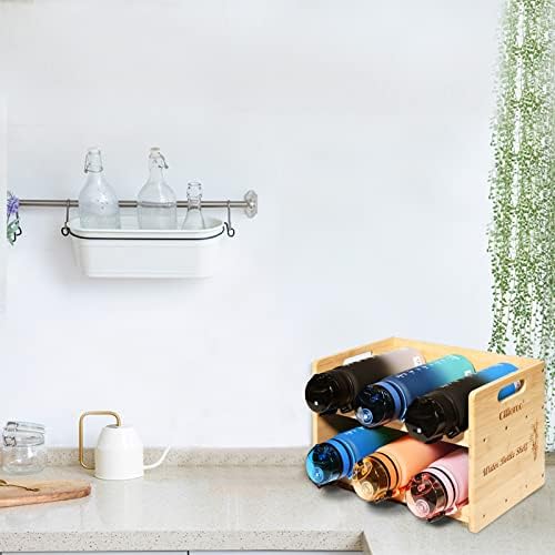 Ollieroo Bamboo Water Bottle Organizer Shelf with 2 Tiers Holds 6 Bottles Natural