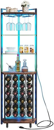 DWVO Corner Wine Rack with LED Light and Outlet