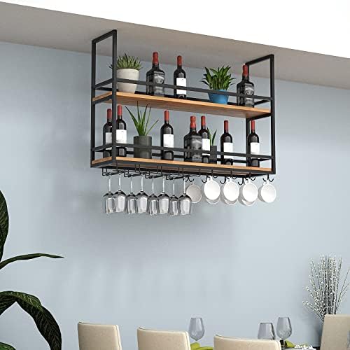 ZJDYDY 2 Tier Wall-Mounted Wine Rack with Stemware Holder