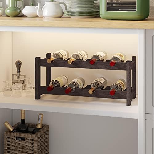 BAMEOS Free Standing 8 Bottle Bamboo Wine Rack 2 Tier