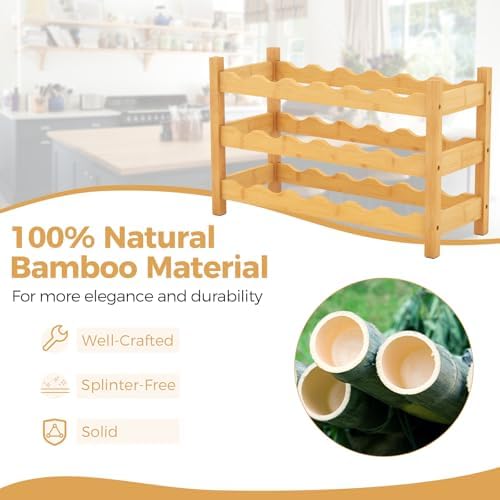 COSTWAY 3-Tier Bamboo Wine Rack 18-Bottle Organizer