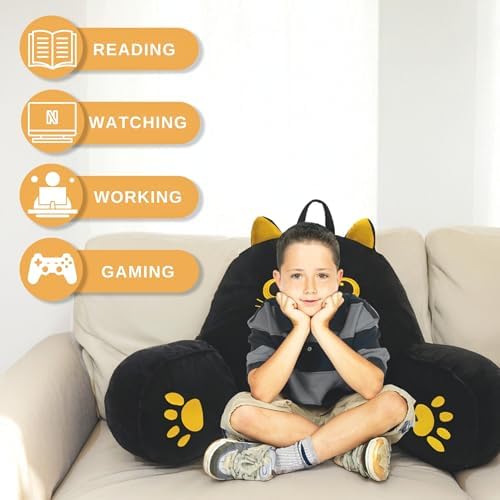 QCats Black Cat Reading Pillow with Armrests and Washable Cover