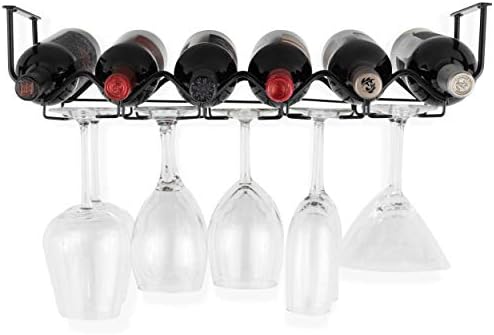 Black Steel Wine Rack and Glasses Holder for Kitchen