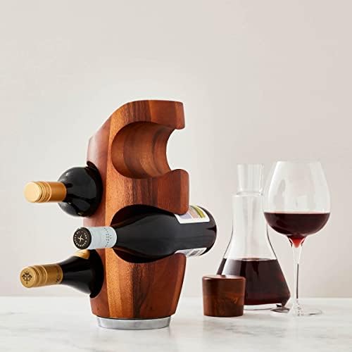 Nambe Vie 4-Bottle Wine Rack Acacia Wood Alloy Base
