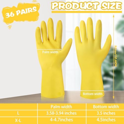 36 Pair Reusable Rubber Dishwashing Gloves for Kitchen Cleaning and Gardening