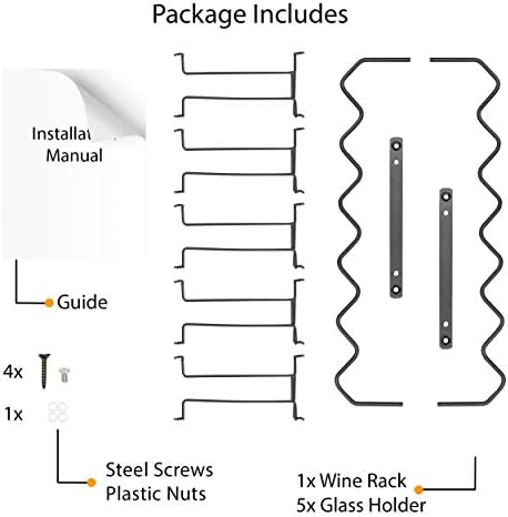 Black Steel Wine Rack and Glasses Holder for Kitchen
