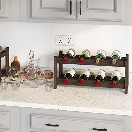 BAMEOS Free Standing 8 Bottle Bamboo Wine Rack 2 Tier