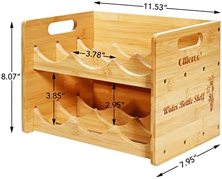 Ollieroo Bamboo Water Bottle Organizer Shelf with 2 Tiers Holds 6 Bottles Natural