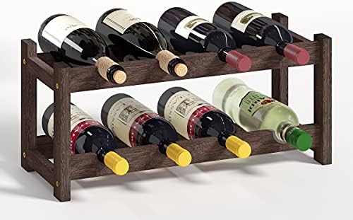BAMEOS Free Standing 8 Bottle Bamboo Wine Rack 2 Tier