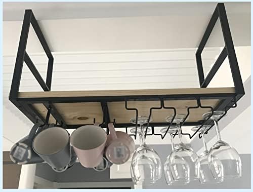 Ceiling Wine Rack - 2 Layer Metal and Wood Storage Shelf