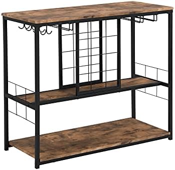 3-Tier FreeStanding Wine Rack Table with Stemware Holders Black