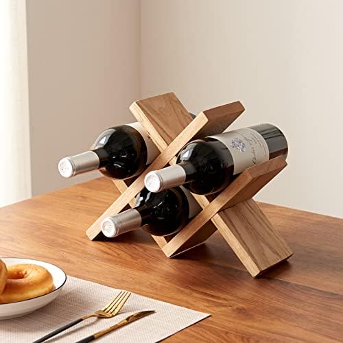 TREOAKWIS Solid Oak Wine Rack 4-Bottle Holder