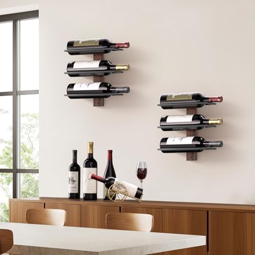 B4Life Wall Mounted Wine Rack for 3 Bottles - Wood and Iron Holder
