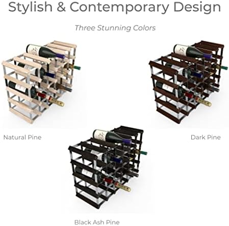 RTA Freestanding Wine Rack - 30 Bottles Black Ash Pine UK Made