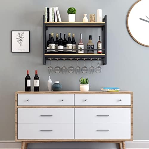 Wine Rack Wall Mount with Glass Holder Rustic Design
