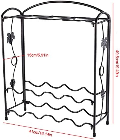PAREKS Wine Rack with 8 Glass Holder Iron European Style