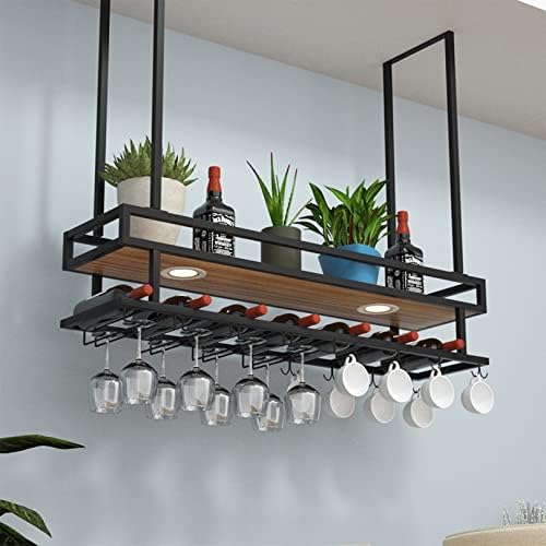 Ceiling Wine Glass Rack with LED Lights and Hooks