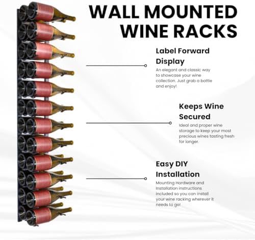 Premium Matte Black Wall Mounted Wine Rack - 24 Bottles