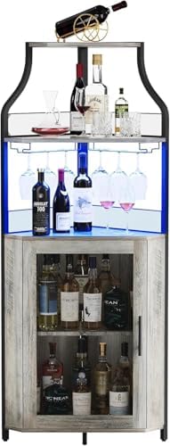 5-Tier Industrial Wine Cabinet with LED Light and Glass Holder