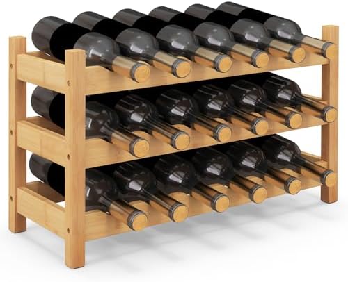 COSTWAY 3-Tier Bamboo Wine Rack 18-Bottle Organizer