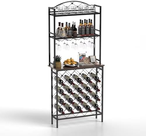 20-Bottle Floor Wine Rack with Glass Holder and Shelves