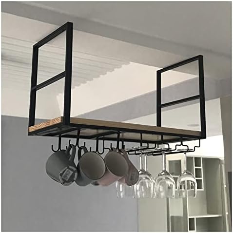 Ceiling Wine Rack - 2 Layer Metal and Wood Storage Shelf