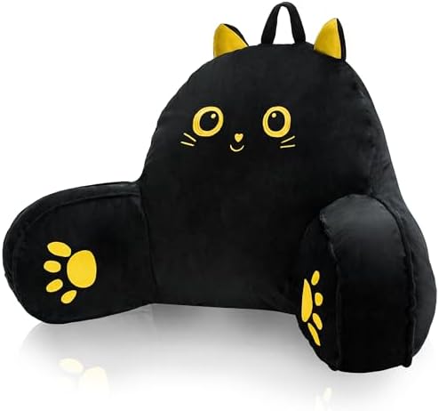 QCats Black Cat Reading Pillow with Armrests and Washable Cover