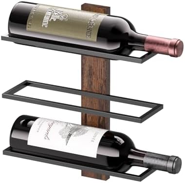 B4Life Wall Mounted Wine Rack for 3 Bottles - Wood and Iron Holder