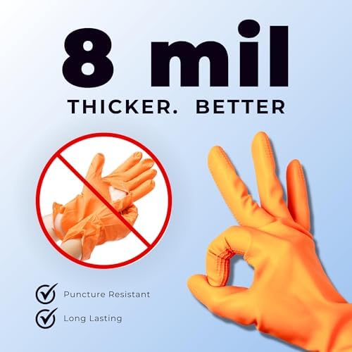 Orange 8 Mil Nitrile Gloves - Heavy Duty Latex Free Diamond Textured