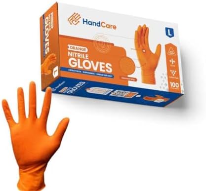 Orange 8 Mil Nitrile Gloves - Heavy Duty Latex Free Diamond Textured