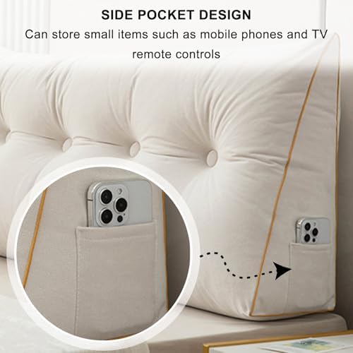 Soft Triangular Headboard Pillow with Side Pockets and Removable Cover