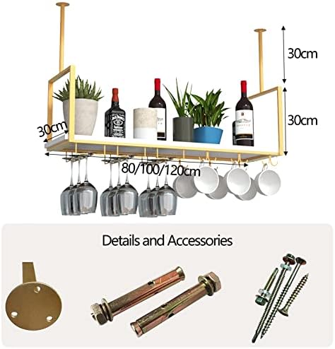 Ceiling Hanging Bar Unit Floating Wine Rack with Gold Flower Stand