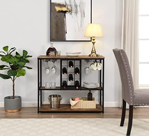 3-Tier FreeStanding Wine Rack Table with Stemware Holders Black