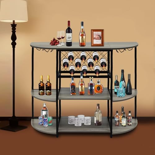 3 Tier Wine Rack Table Industrial Style Grey
