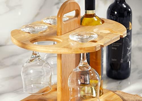 RoyalHouse Bamboo Wine Rack Holds 2 Bottles 4 Glasses