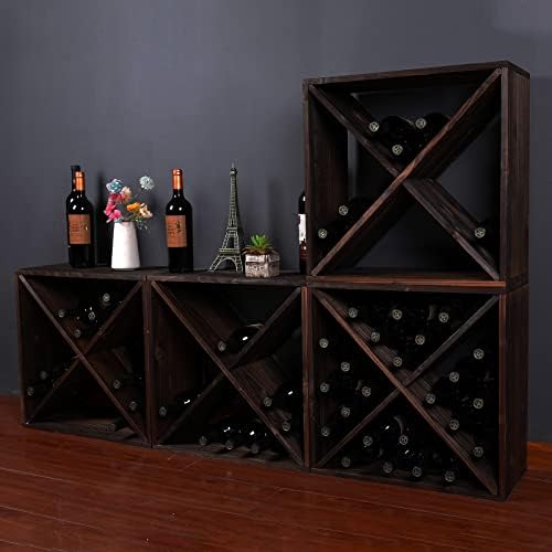 Dark Brown Rustic Wooden 24-Bottle Wine Rack